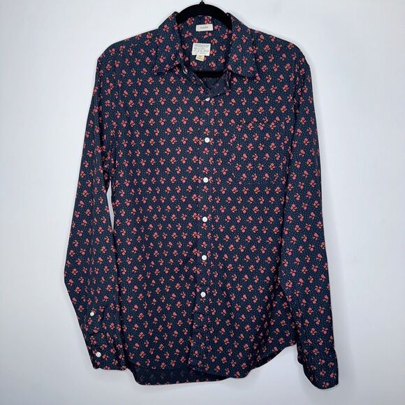J. Crew Other - J. Crew Men’s Floral Secret Wash Long Sleeve Shirt Navy Blue Size Medium